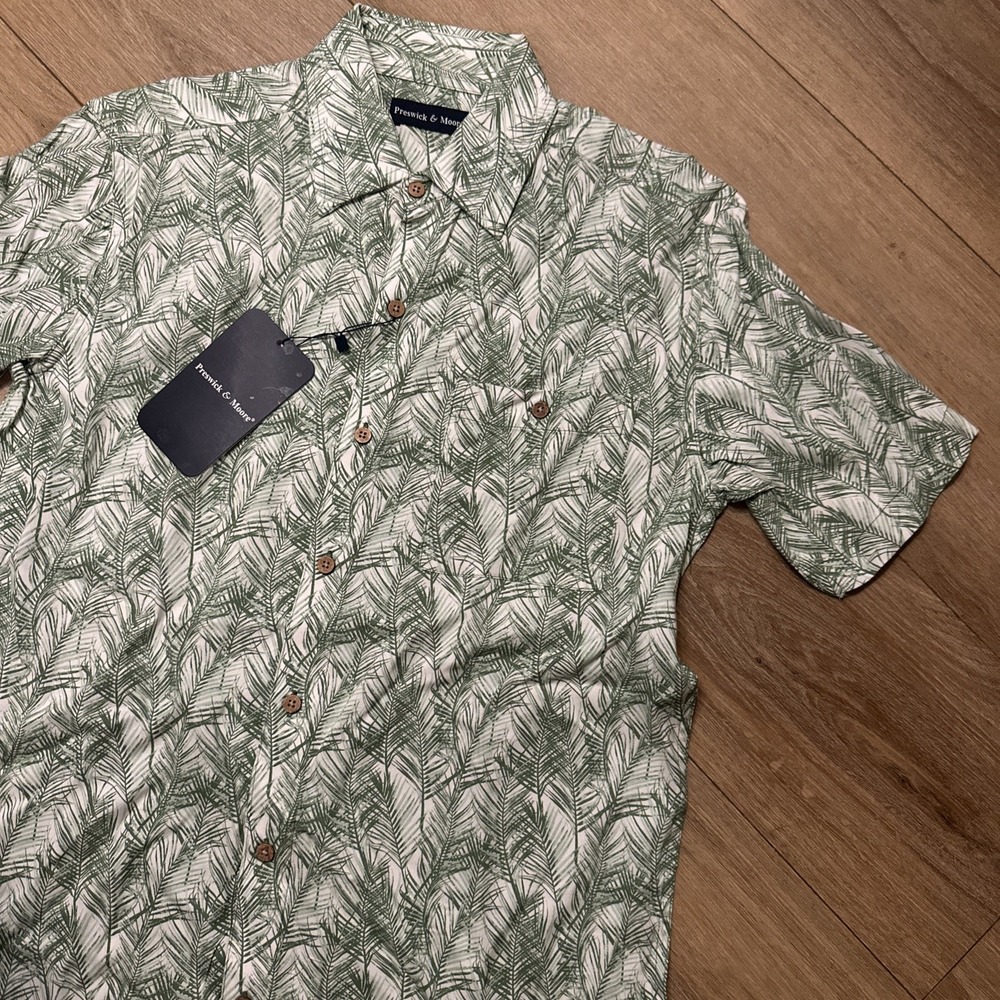 Preswick & Moore Men's Hawaiian Button‎ Shirt SS Small Green Tropical Rayon NWT